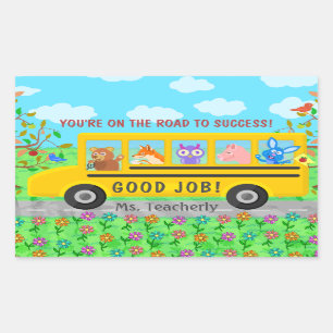 Elementary School Cute Bus Road to Success Class Rectangular Sticker