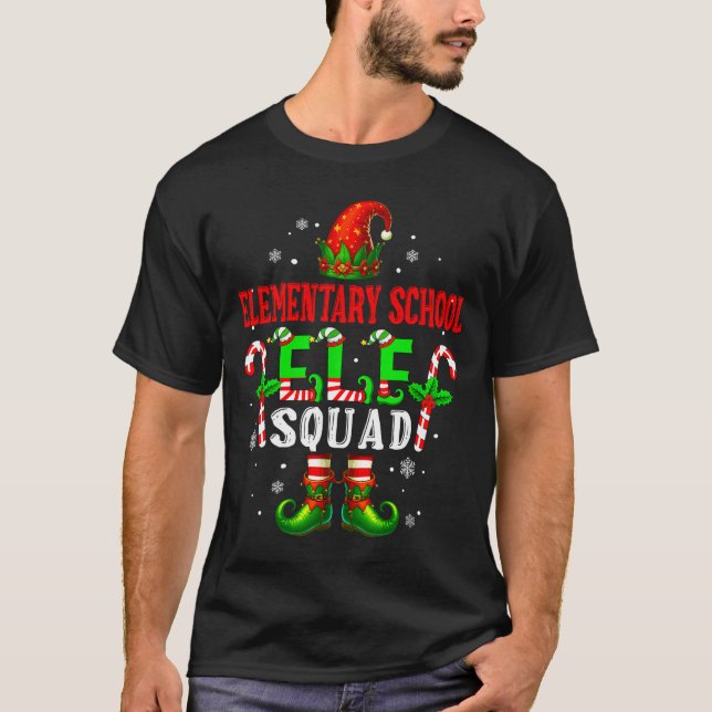 Elementary School Elf Squad Xmas Elf Hat Scute Ss  T-Shirt (Front)