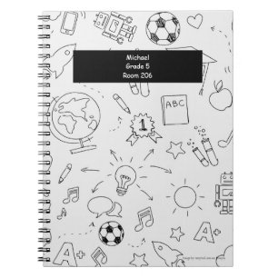 Elementary School Personalised White & Black Notebook