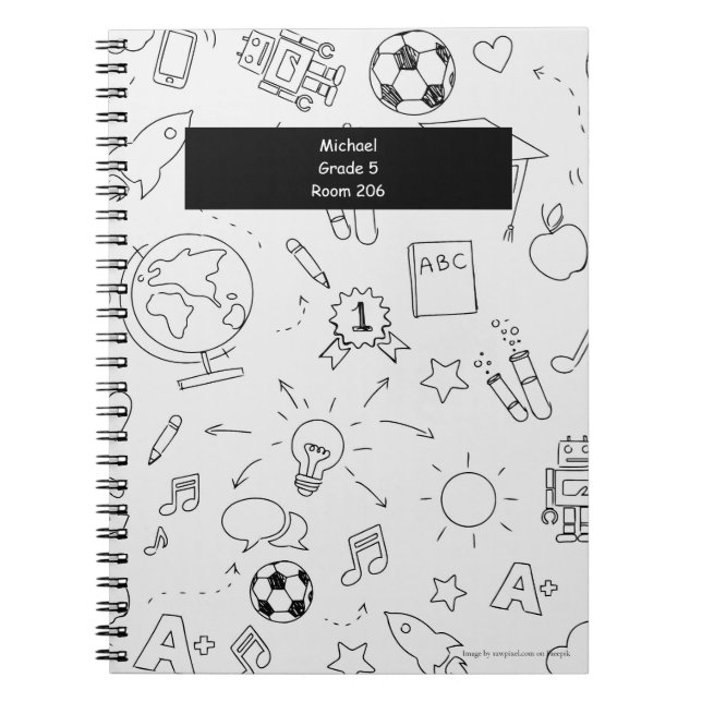 Elementary School Personalised White & Black Notebook (Front)