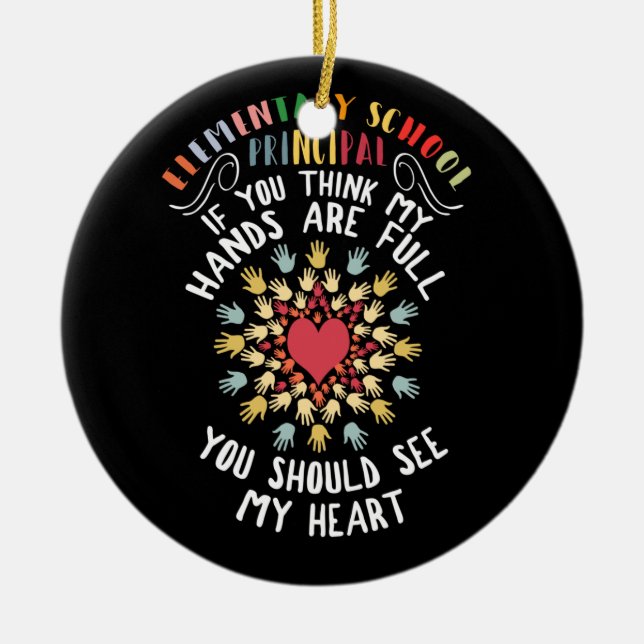 Elementary School Principal Appreciation Heart Ceramic Tree Decoration (Front)