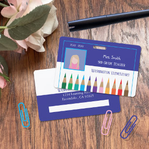 Elementary School Teacher Blue Photo ID Badge