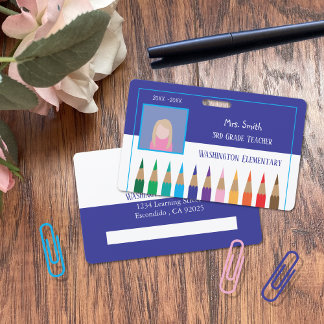 Elementary School Teacher Blue Photo ID Badge