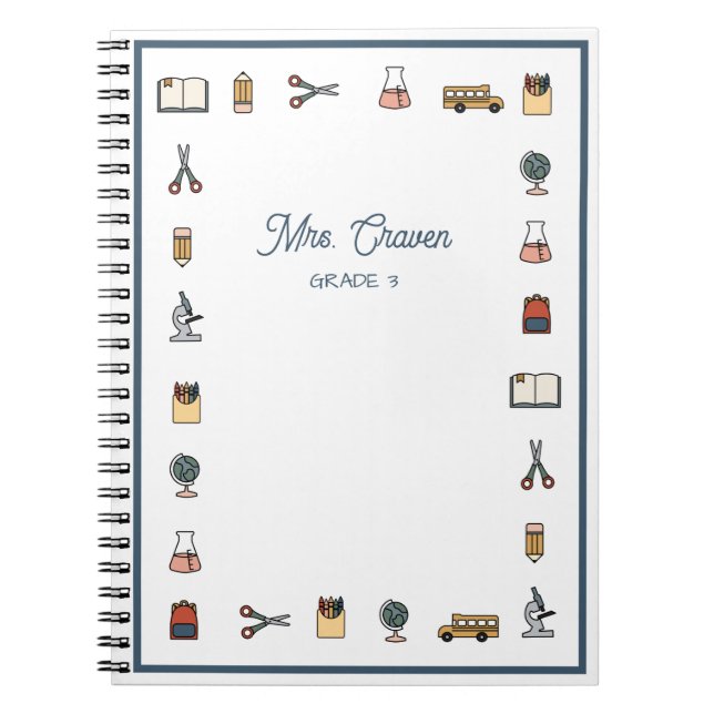 Elementary School Teacher Bus Globe Book Notebook (Front)