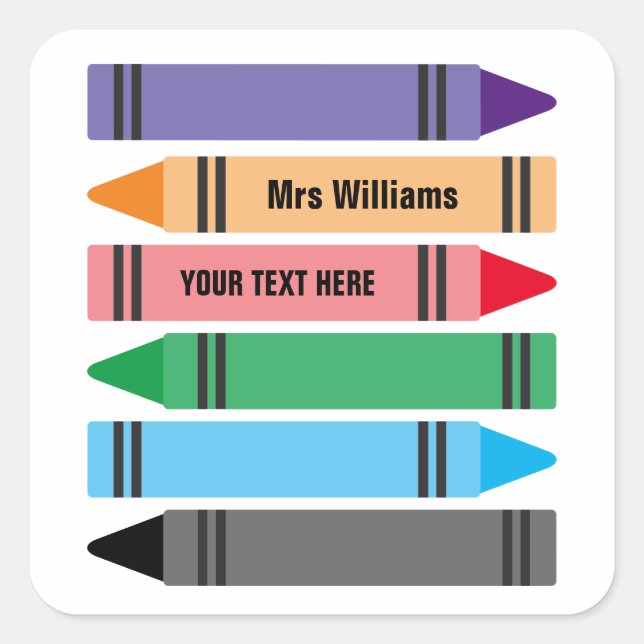 Elementary school teacher colourful crayon sticker (Front)
