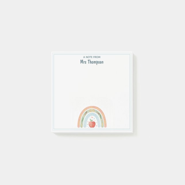 Elementary School Teacher Cute Apple Rainbow Post-it Notes (Front)