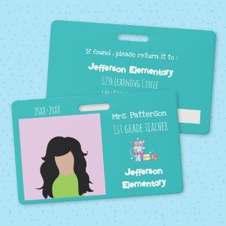 Elementary School Teacher Teal Photo ID Badge