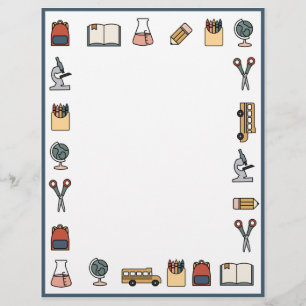 Elementary School Theme Teacher Bus Book Globe  Custom Letterhead