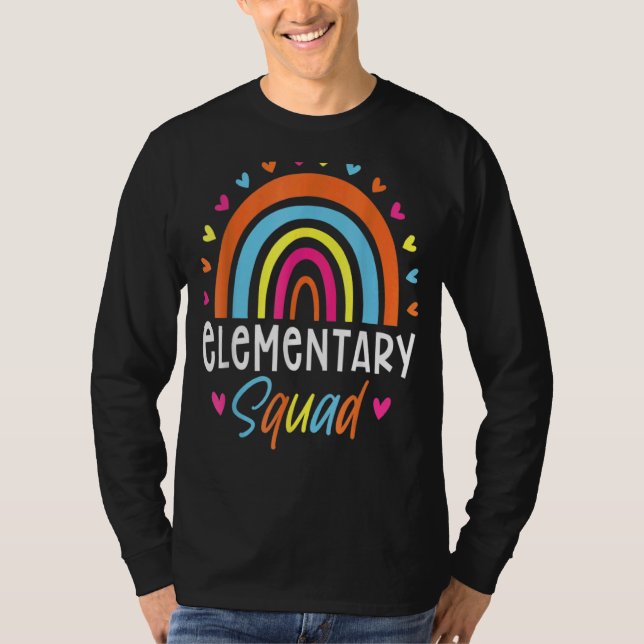 Elementary Teacher Boho Rainbow Team Elementary Sq T-Shirt (Front)
