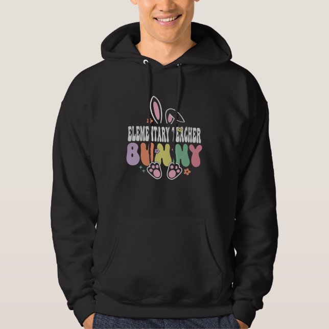Elementary Teacher Bunny Easter Day Groovy Family  Hoodie (Front)