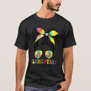 Elementary Teacher Messy Bun Groovy First Day Of S T-Shirt