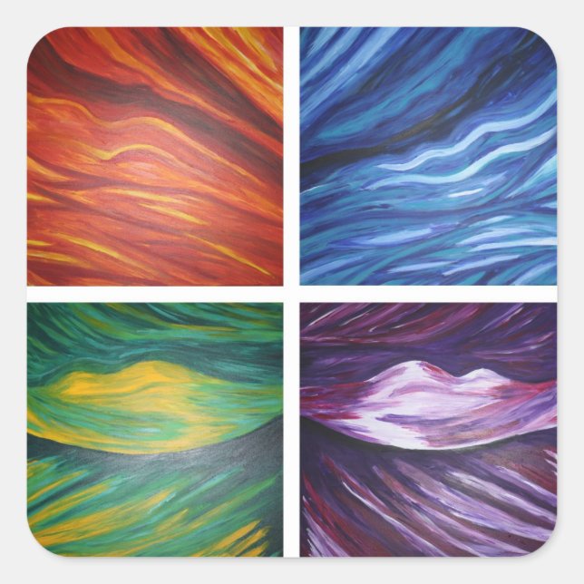 Elements acylic abstract  painting square sticker (Front)