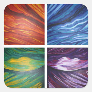 Elements acylic abstract painting square sticker