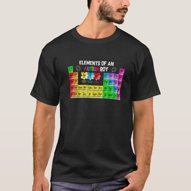 Elements Of An Autism Boy Autism Awareness Puzzle T-Shirt (Front)