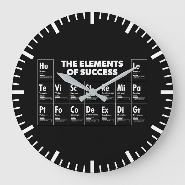 Elements Of Success Periodic Table, Gym, Hustle Large Clock (Front)