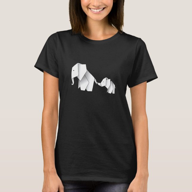 Elephan Cute Origami Elephant and Baby Elephant T-Shirt (Front)