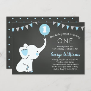 Elephant 1st Birthday Boy Invitation - Custom Age