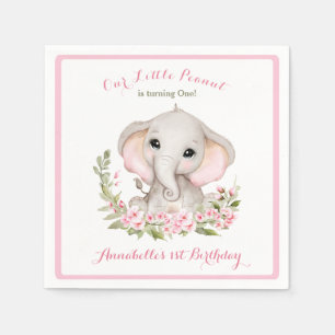 Elephant 1st Birthday Girl Custom Age Napkins