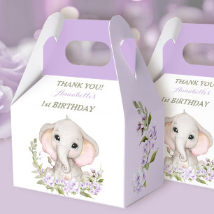 Elephant 1st Birthday Girl Spring Purple Floral Favour Box