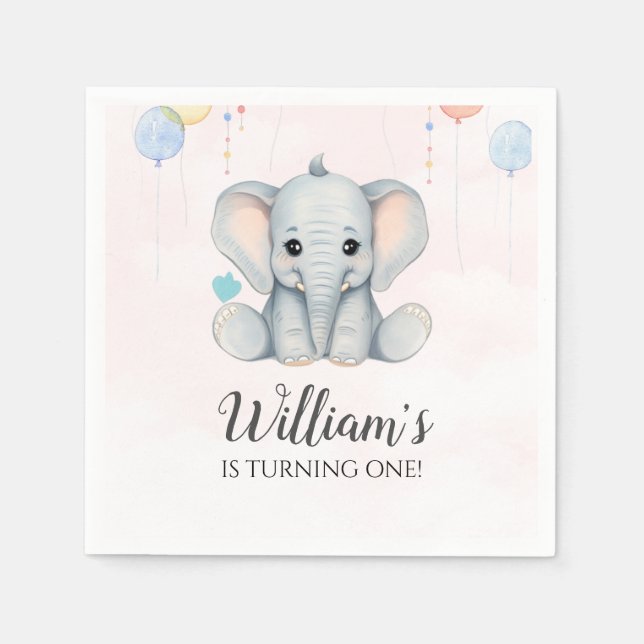 Elephant 1st Birthday Napkin (Front)