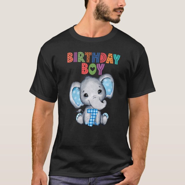 Elephant 7th Birthday Boy Kids 7 Years Old Elephan T-Shirt (Front)