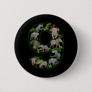 Elephant 9th Birthday Themed 9 Year Old Kids 6 Cm Round Badge