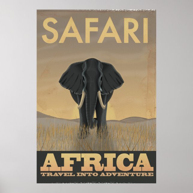 Elephant Africa Safari vintage travel poster (Front)