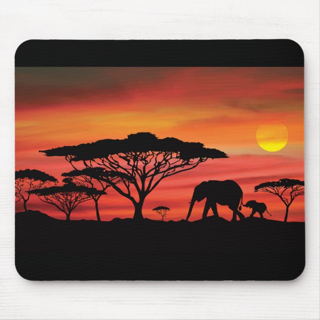 Elephant African Sunset Mouse Mat (Front)