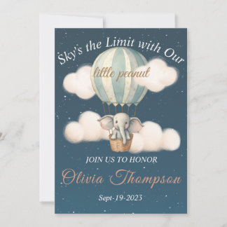 Elephant Air Balloon Baby Shower Night Invitation