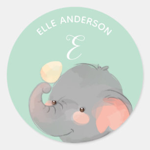 Elephant • Alphabet Monogram Cute School Daycare Classic Round Sticker