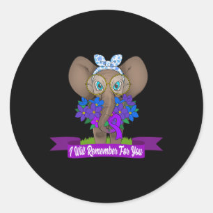 Elephant Alzheimerheimer Awareness Gift Purple Rib Classic Round Sticker