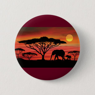 Elephant and Baby and Serengeti Sunset 6 Cm Round Badge