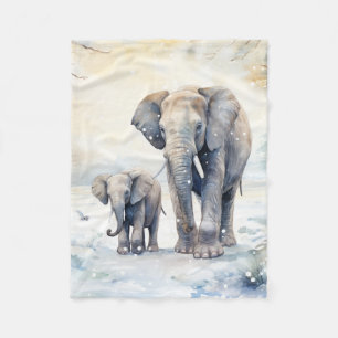 Elephant and Baby Fleece Blanket