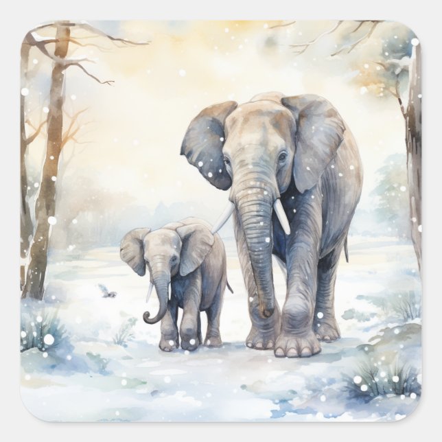 Elephant and Baby Square Sticker (Front)
