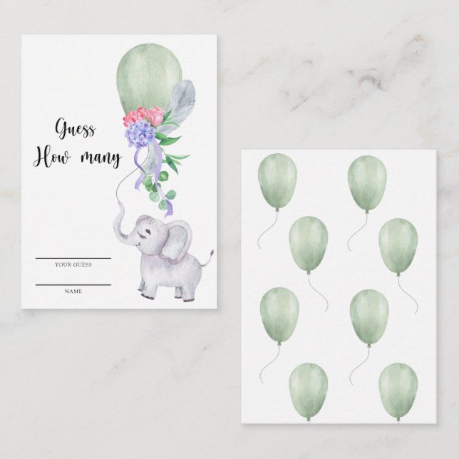 Elephant and Balloon Guess how many  Enclosure Card (Front/Back)