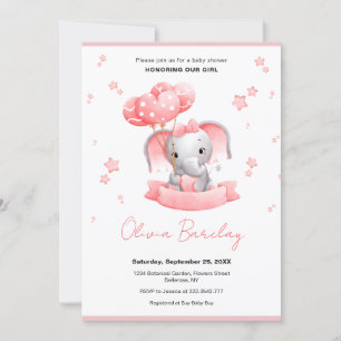 Elephant and Balloons Baby Shower Invitation