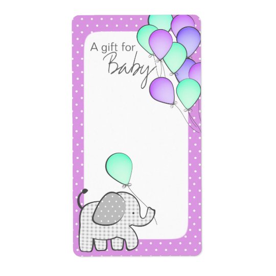 Elephant and Balloons Magenta Polka Dot Book Tags Shipping Label