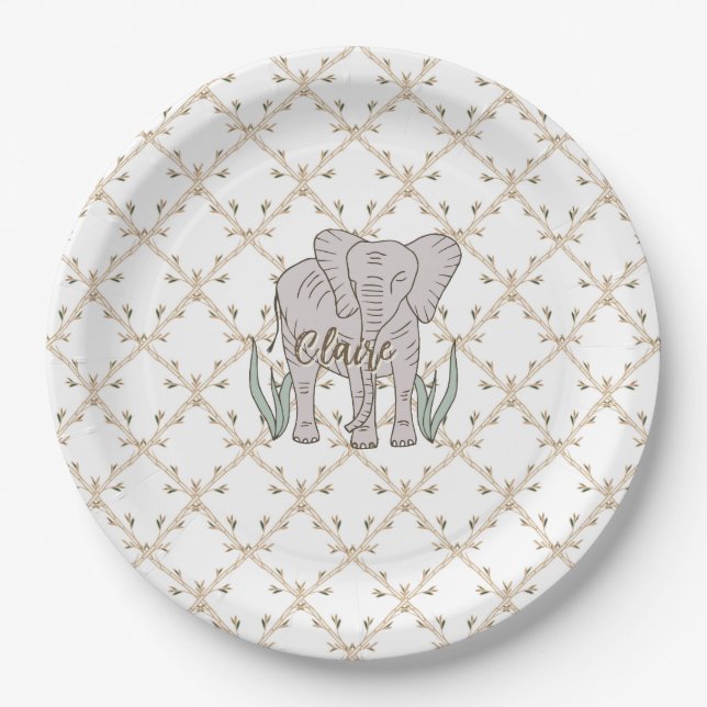 Elephant and Bamboo Paper Plate (Front)