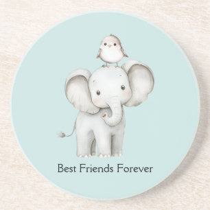 Elephant and Bird Best Friends Mint Coaster