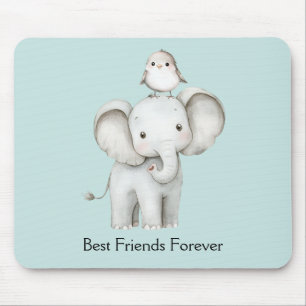 Elephant and Bird Best Friends Mint Mouse Mat