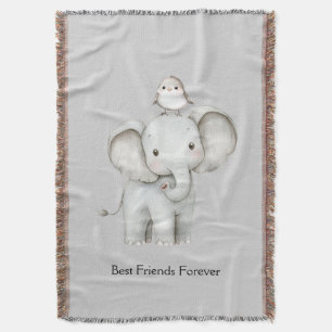 Elephant and Bird Best Friends Throw Blanket
