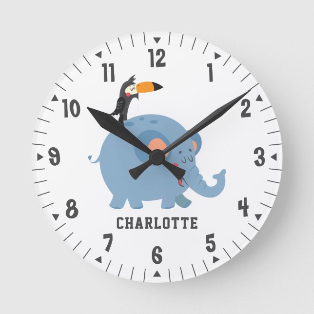 Elephant and Bird Girls Room Decor Custom  Round Clock (Front)