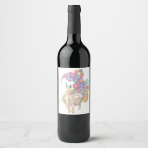 elephant and bird wine label