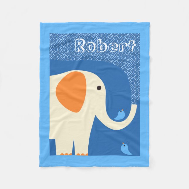Elephant and Blue Birds fleece blanket (Front)