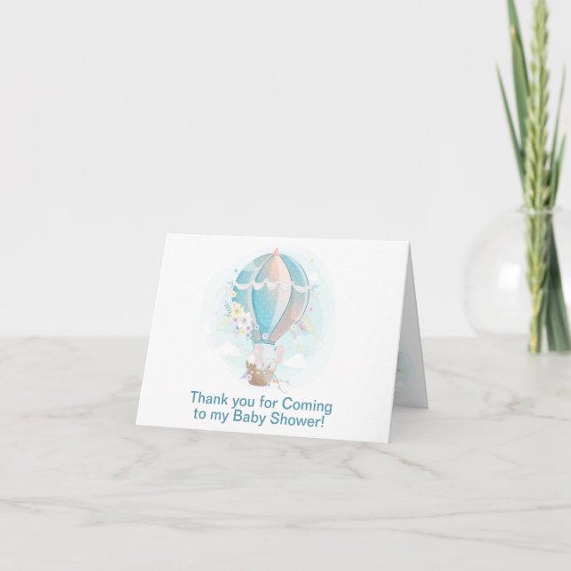 Elephant and Bunny Hot Air Balloon Baby Shower Thank You Card (Front)
