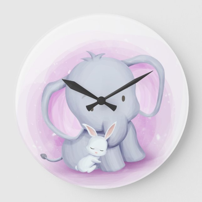Elephant and bunny love large clock (Front)