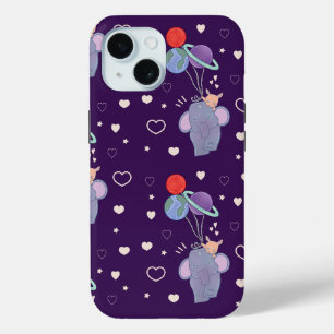 Elephant and Bunny Space Balloon Ride Whimsical iPhone 15 Case