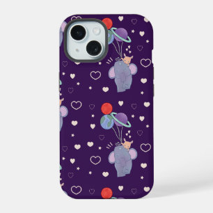 Elephant and Bunny Space Balloon Ride Whimsical iPhone 15 Case