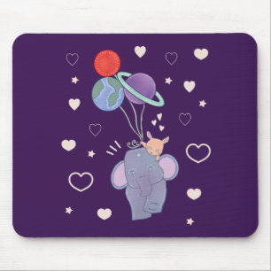 Elephant and Bunny Space Balloon Ride Whimsical Mouse Mat