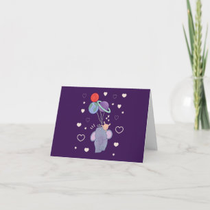 Elephant and Bunny Space Balloon Ride Whimsical Thank You Card